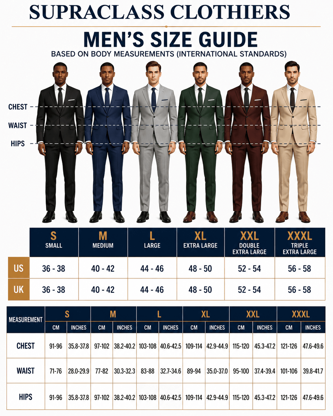 Supraclass men's size chart