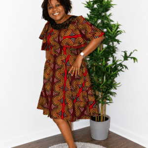 Crimson Wave Flounce-Sleeve Dress