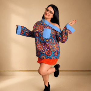 Retro Psychedelic Floral Fold-Over Mini Dress
