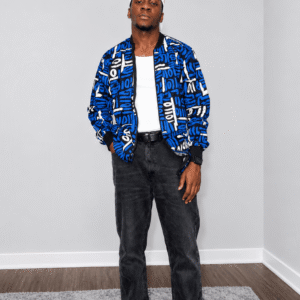 Cobalt Graffiti Bomber Jacket
